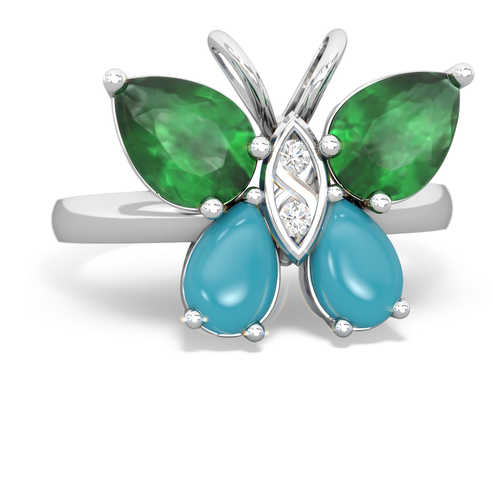 Emerald Butterfly 14K White Gold ring R2215