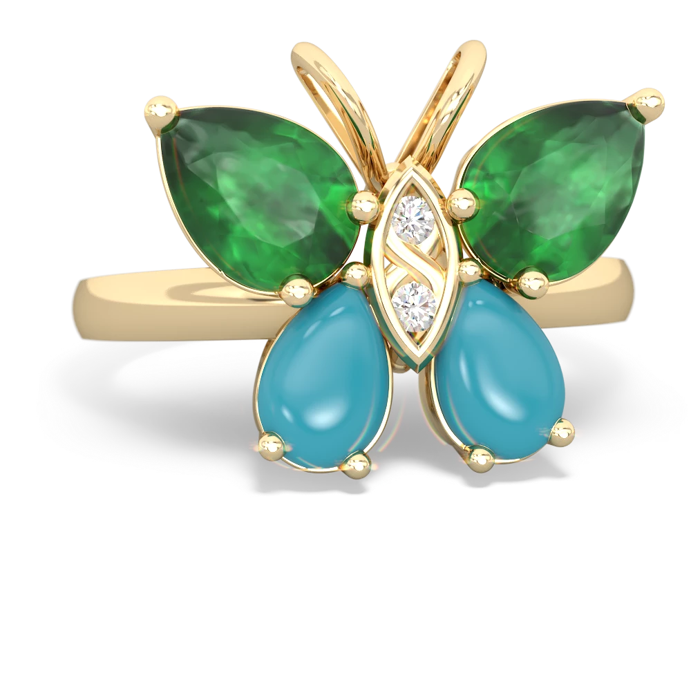 Emerald Butterfly 14K Yellow Gold ring R2215