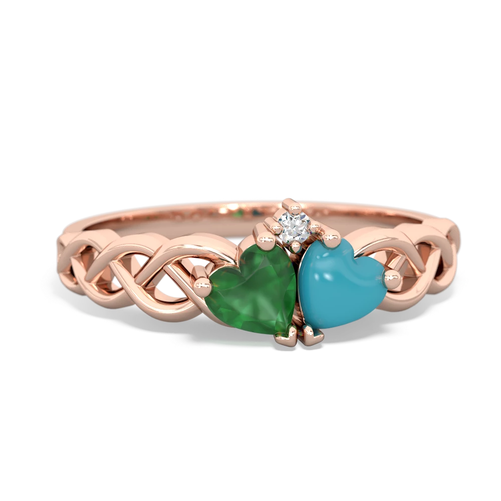 Emerald Heart To Heart Braid 14K Rose Gold ring R5870