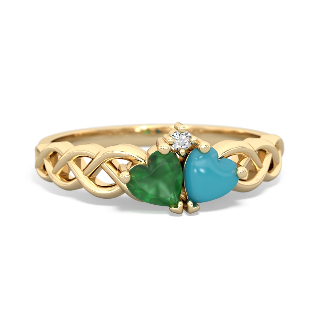 Emerald Heart To Heart Braid 14K Yellow Gold ring R5870