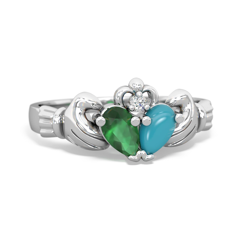 Emerald 'Our Heart' Claddagh 14K White Gold ring R2388