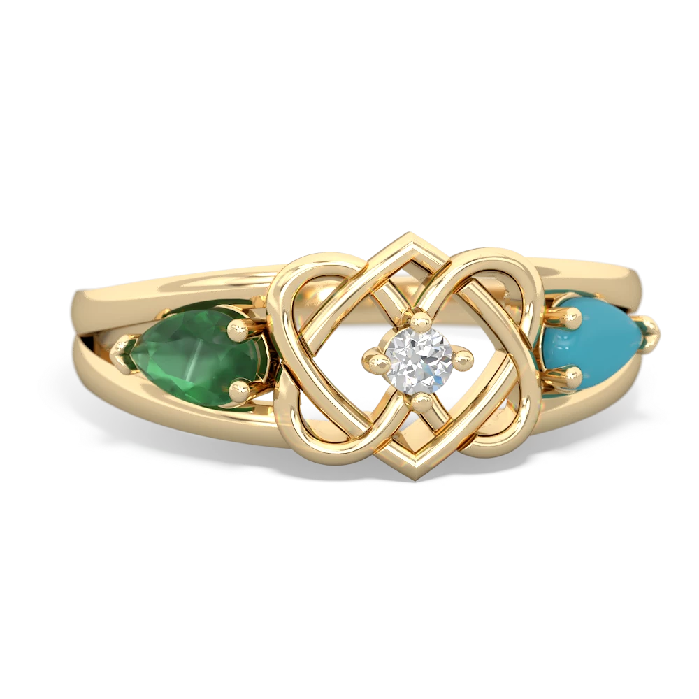 Emerald Hearts Intertwined 14K Yellow Gold ring R5880