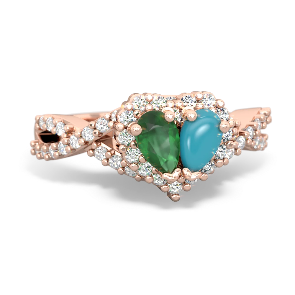 Emerald Diamond Twist 'One Heart' 14K Rose Gold ring R2640HRT