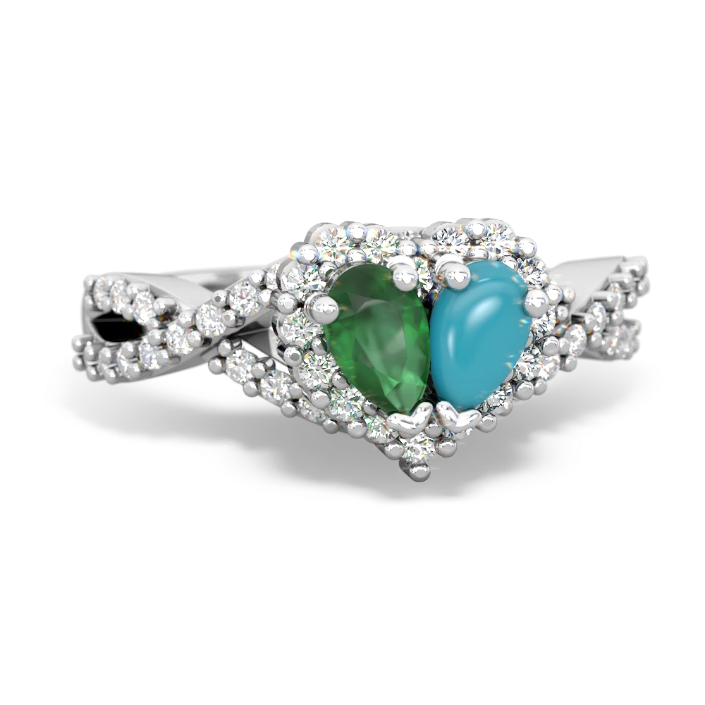 Emerald Diamond Twist 'One Heart' 14K White Gold ring R2640HRT