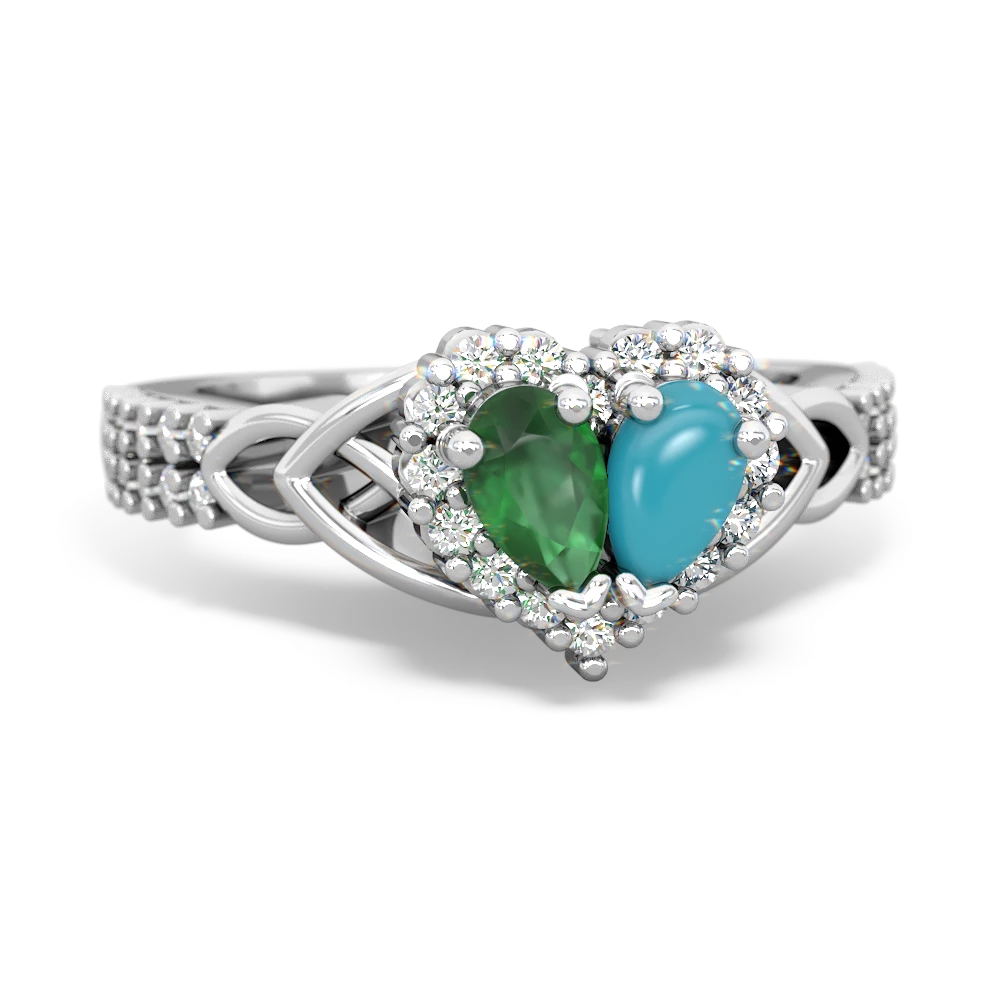 Emerald Celtic Knot Two Hearts As One 14K White Gold ring R2644HRT