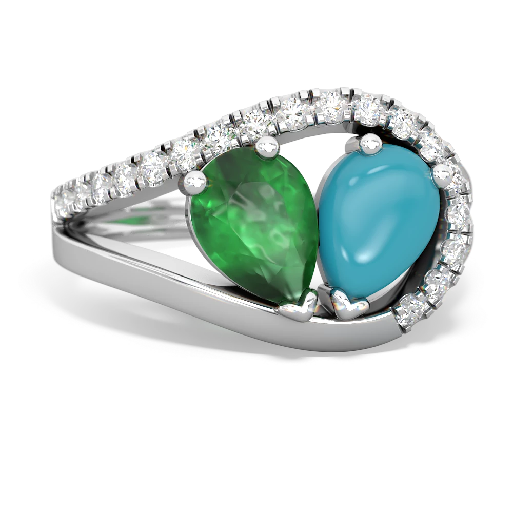 Emerald Nestled Heart Keepsake 14K White Gold ring R5650