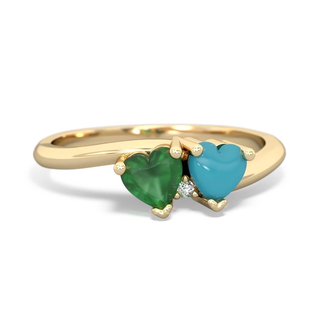 Emerald Turquoise Sweethearts ring 14K Yellow Gold JewelsForMe