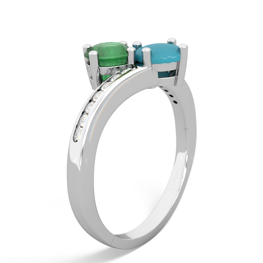 Emerald Channel Set Two Stone 14K White Gold ring R5303