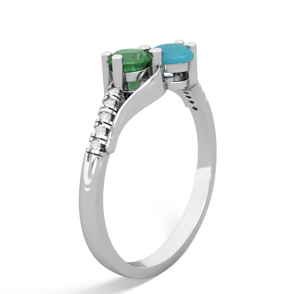 Emerald Infinity Pave Two Stone 14K White Gold ring R5285