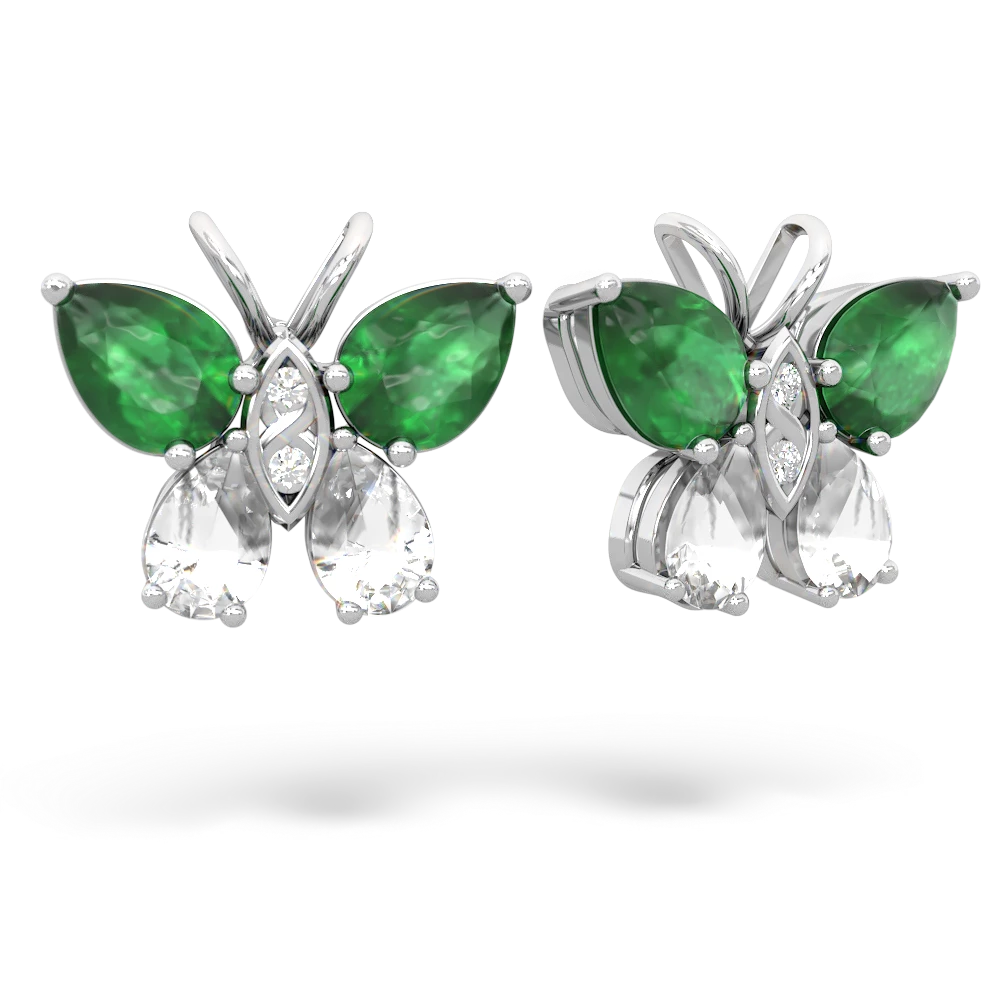 Emerald Butterfly 14K White Gold earrings E2215