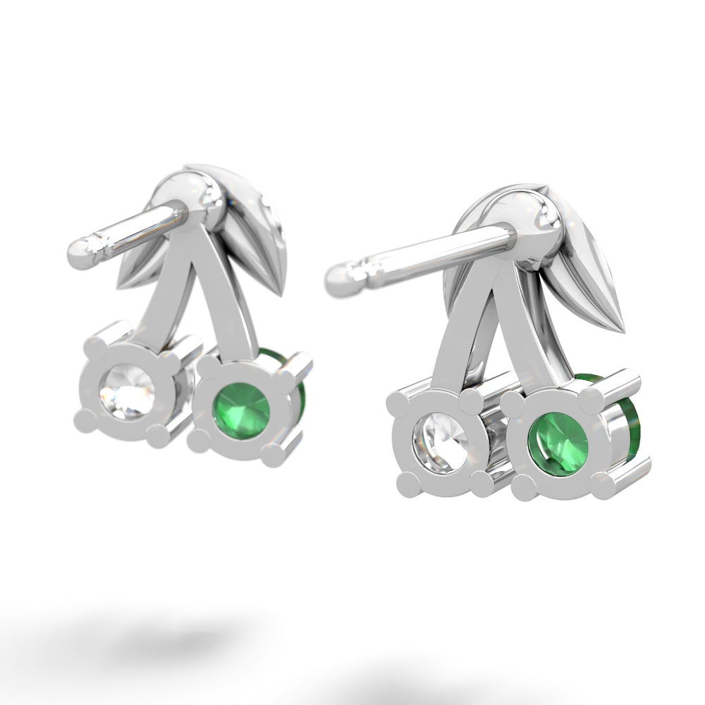 Emerald Sweet Cherries 14K White Gold earrings E7001