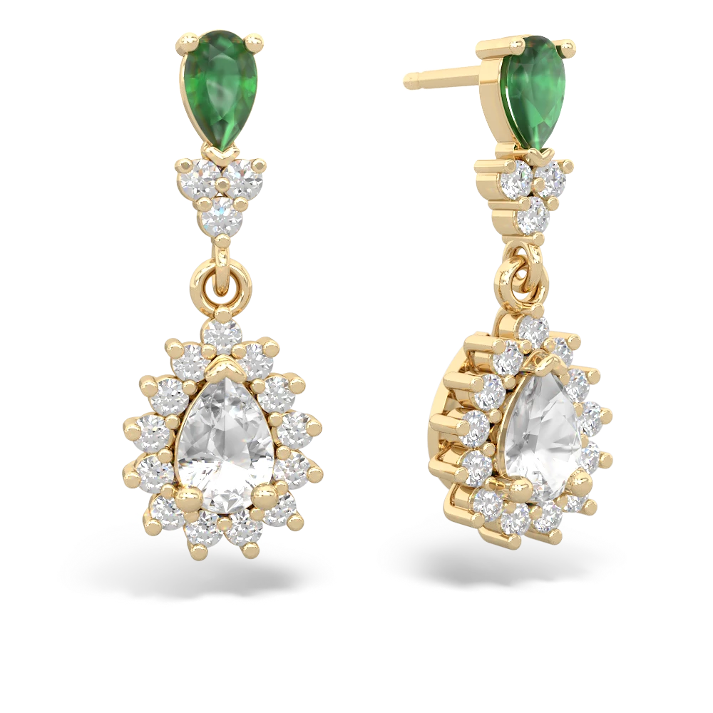 Emerald Halo Pear Dangle 14K Yellow Gold earrings E1882