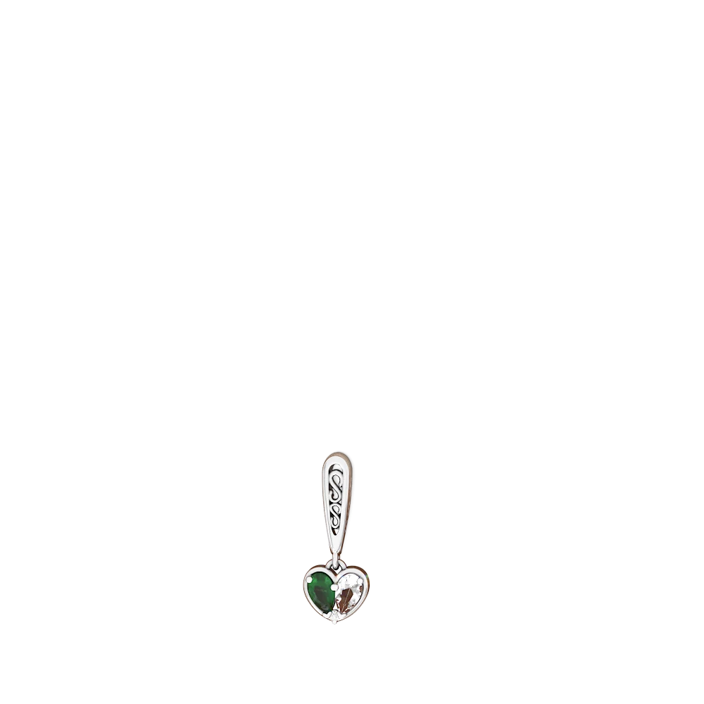 Emerald Filligree Heart 14K White Gold earrings E5070