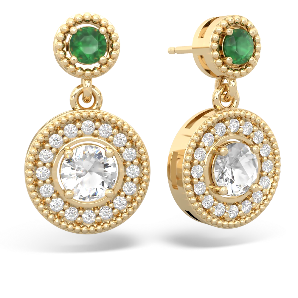 Emerald Halo Dangle 14K Yellow Gold earrings E5319