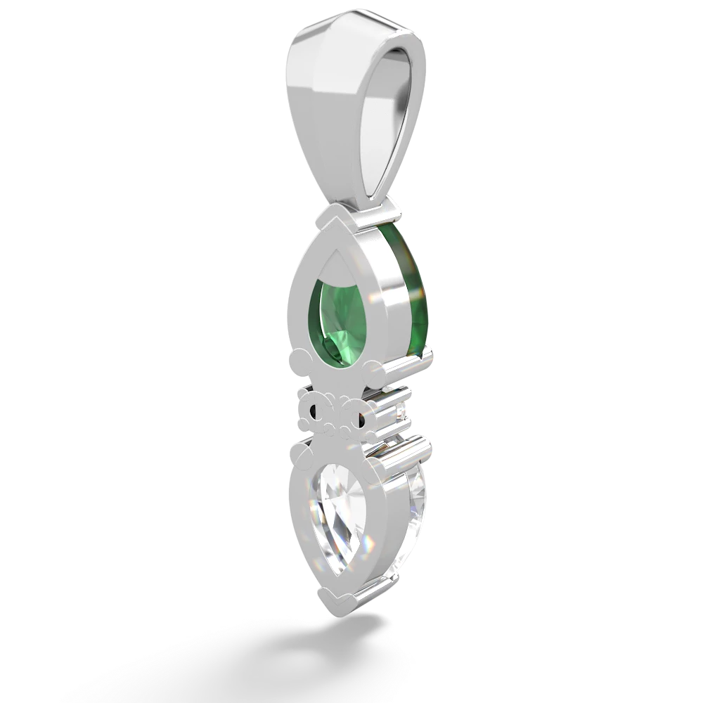 Emerald Bowtie Drop 14K White Gold pendant P0865