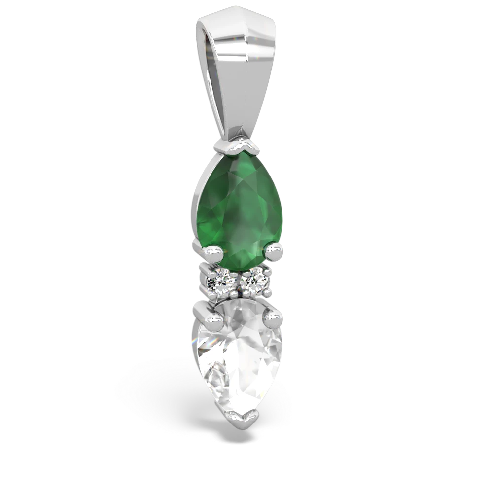 Emerald Bowtie Drop 14K White Gold pendant P0865