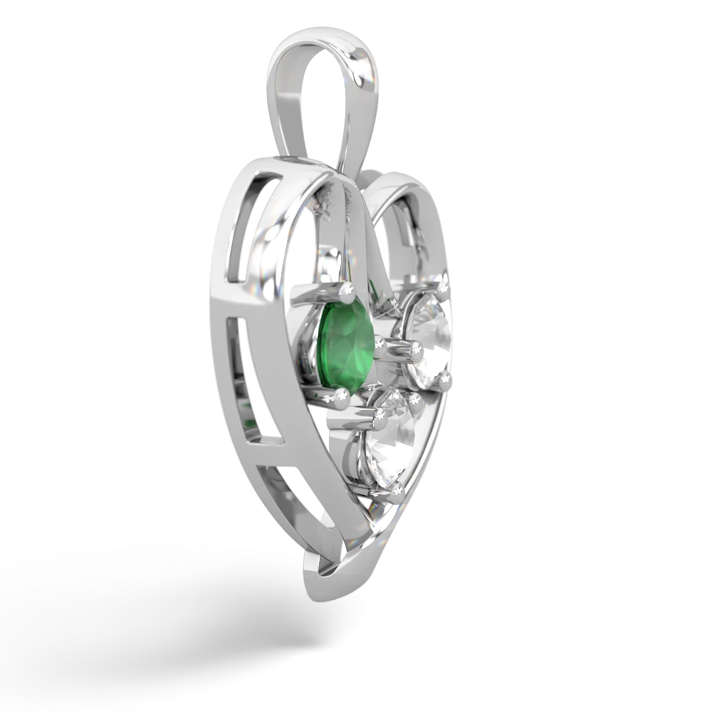 Emerald Glowing Heart 14K White Gold pendant P2233