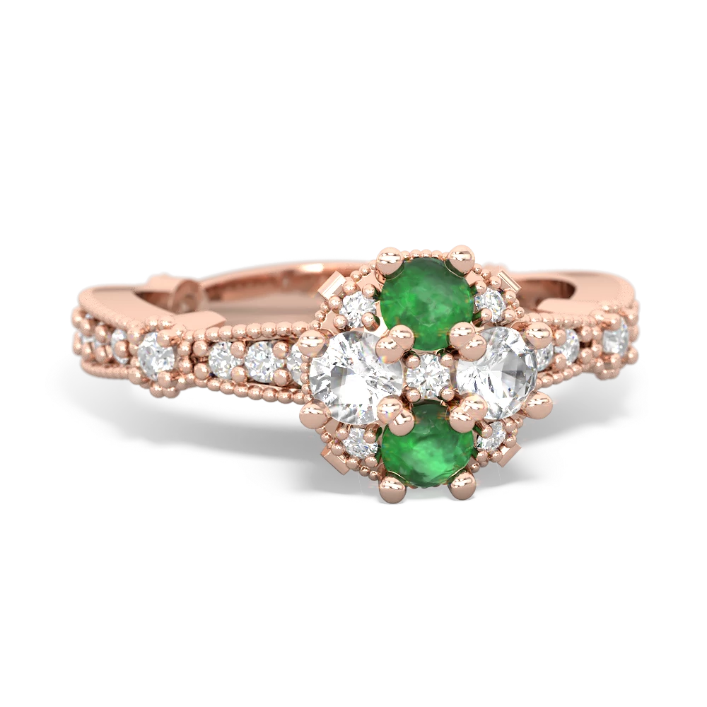 Emerald Sparkling Tiara Cluster 14K Rose Gold ring R26293RD