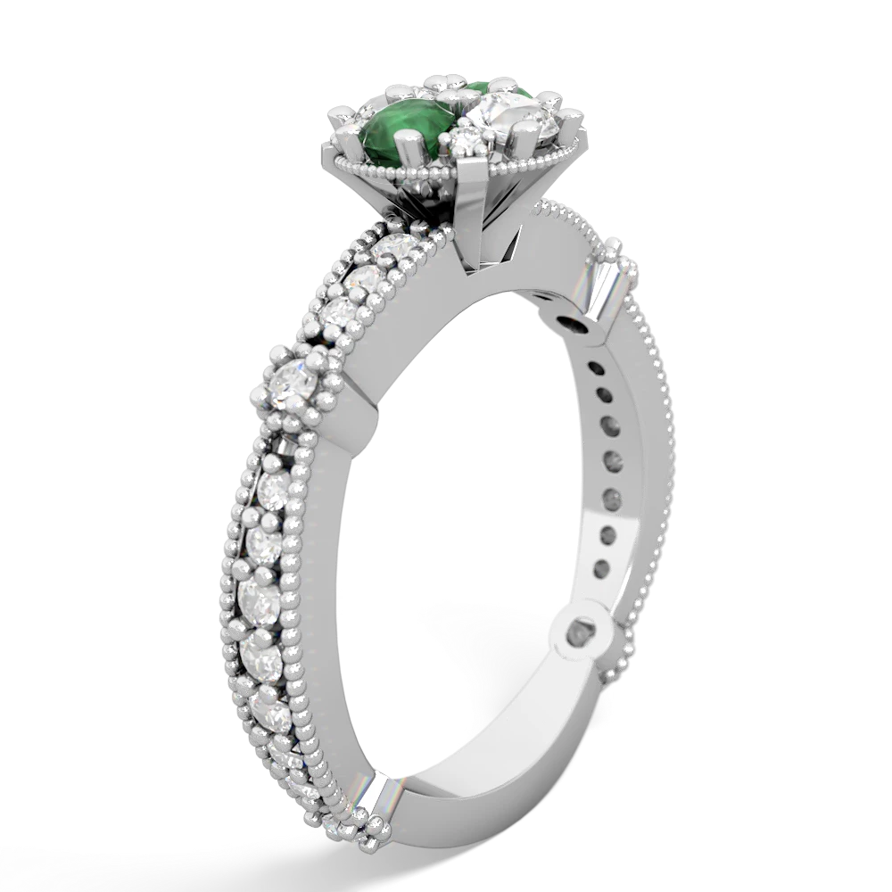 Emerald Sparkling Tiara Cluster 14K White Gold ring R26293RD