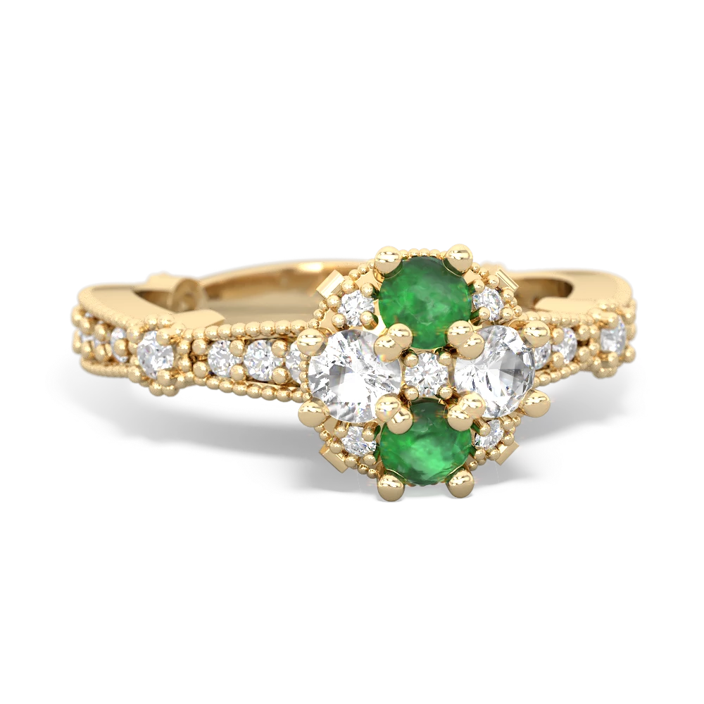 Emerald Sparkling Tiara Cluster 14K Yellow Gold ring R26293RD