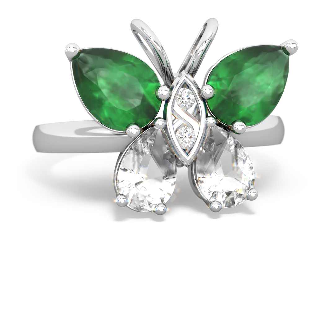 Emerald Butterfly 14K White Gold ring R2215