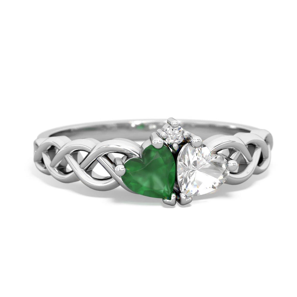 Emerald Heart To Heart Braid 14K White Gold ring R5870