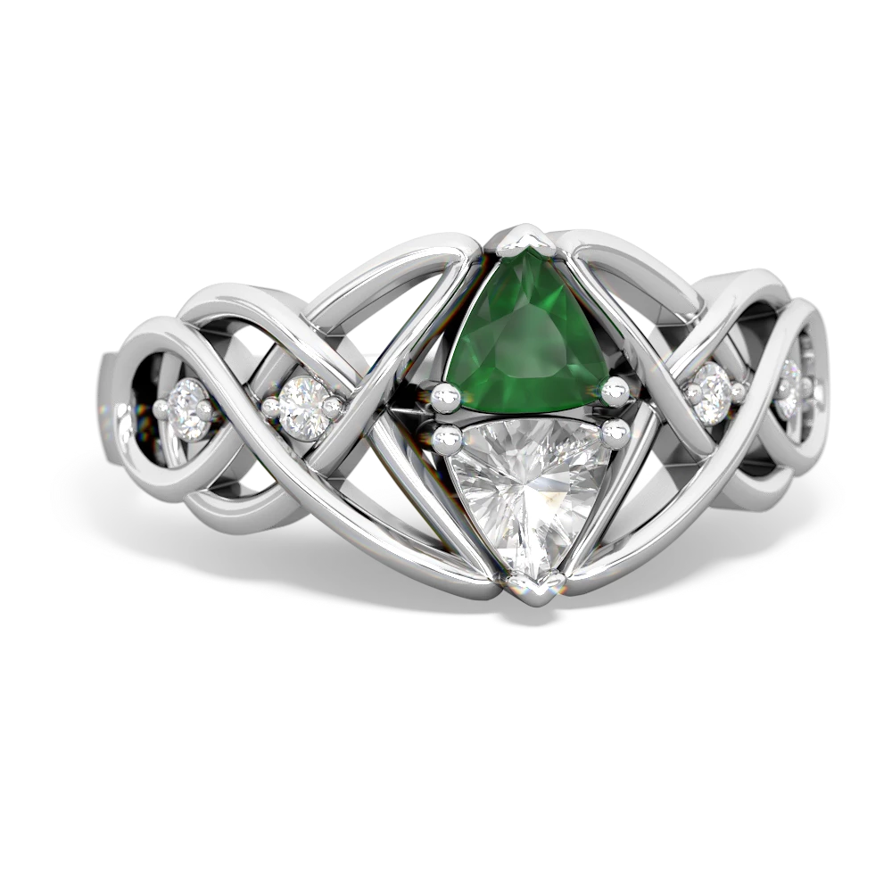 Emerald Keepsake Celtic Knot 14K White Gold ring R5300