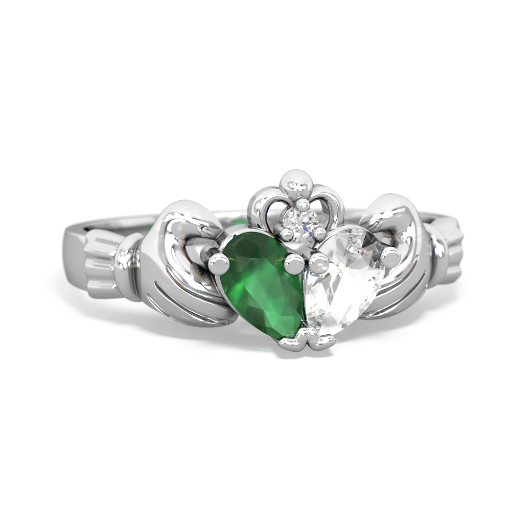 Emerald 'Our Heart' Claddagh 14K White Gold ring R2388