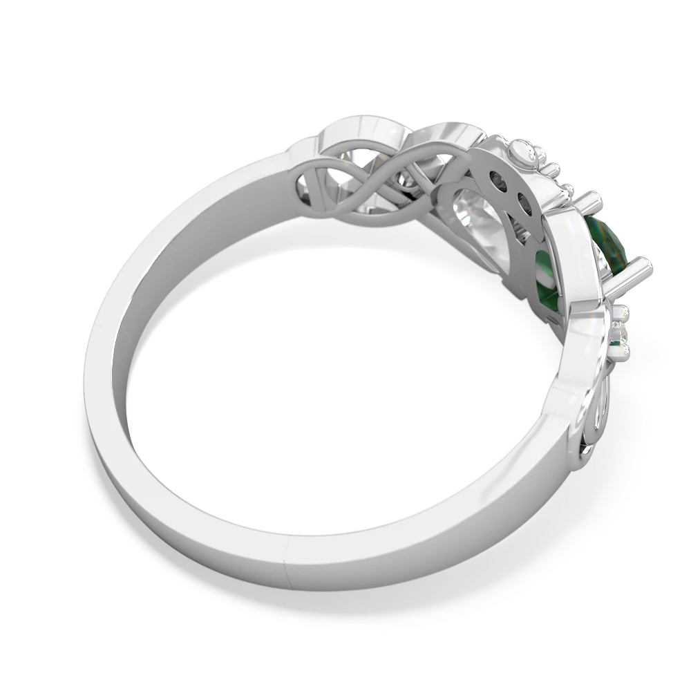 Emerald 'One Heart' Celtic Knot Claddagh 14K White Gold ring R5322