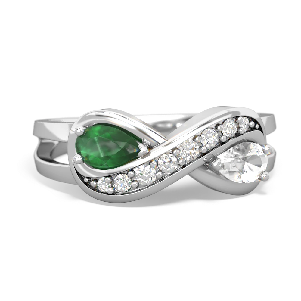 Emerald Diamond Infinity 14K White Gold ring R5390