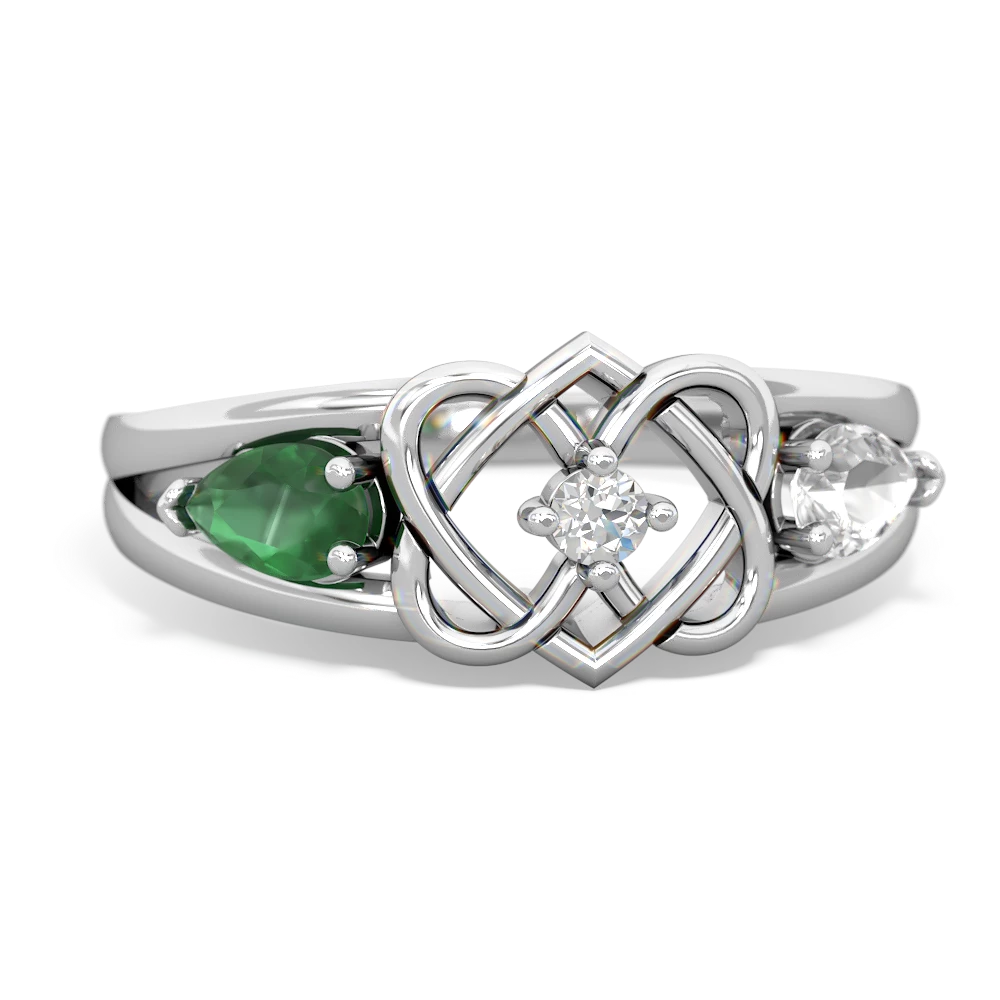 Emerald Hearts Intertwined 14K White Gold ring R5880