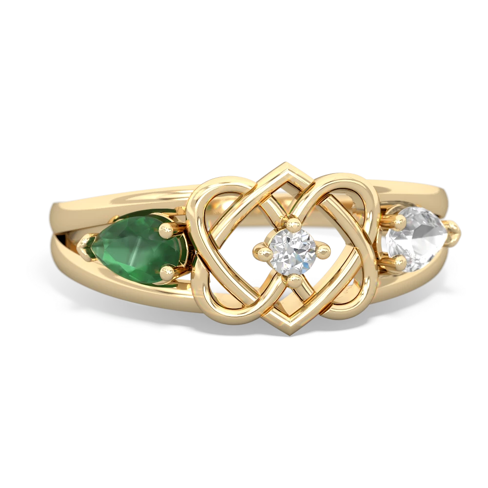 Emerald Hearts Intertwined 14K Yellow Gold ring R5880