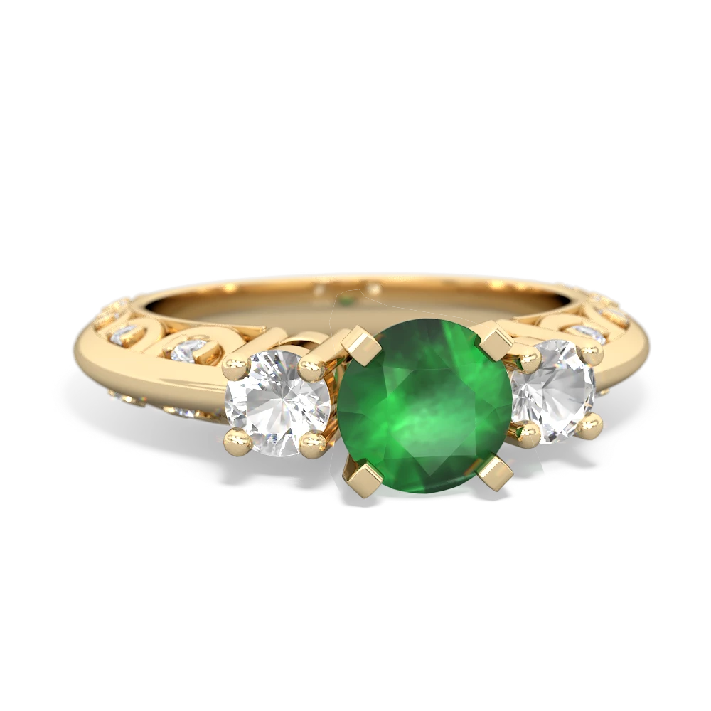 Emerald Art Deco Eternal Embrace Engagement 14K Yellow Gold ring C2003