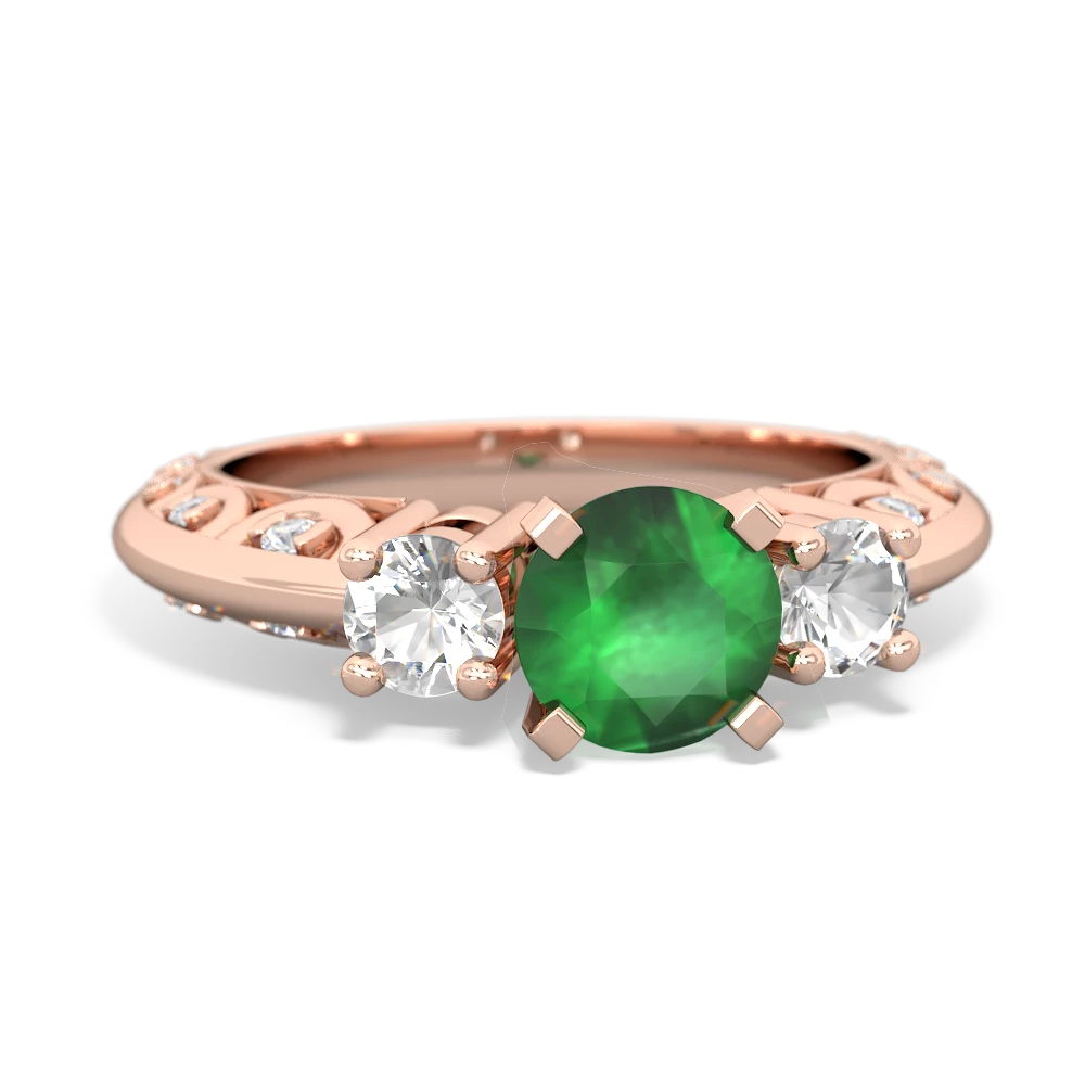 Emerald Art Deco Eternal Embrace Engagement 14K Rose Gold ring C2003