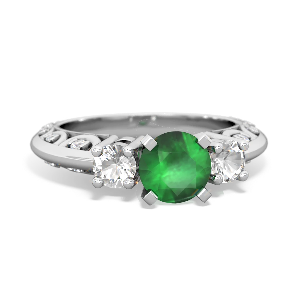 Emerald Art Deco Eternal Embrace Engagement 14K White Gold ring C2003