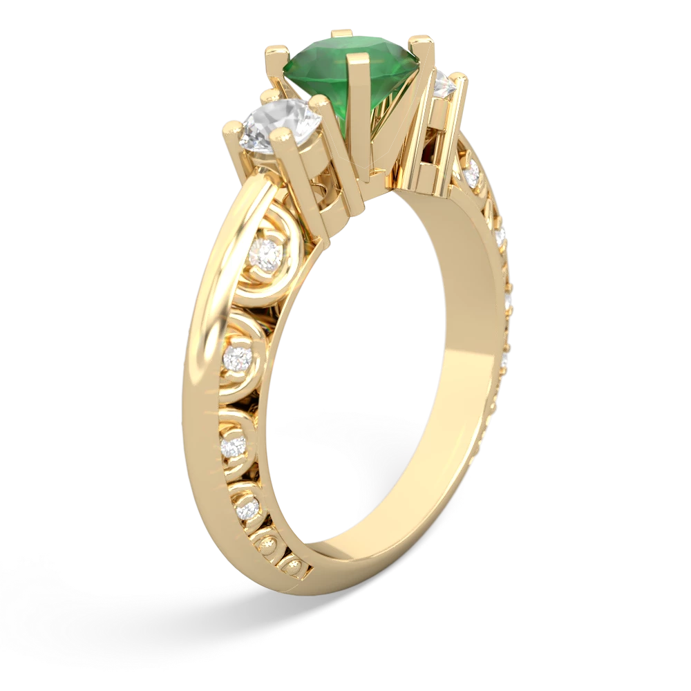 Emerald Art Deco Eternal Embrace Engagement 14K Yellow Gold ring C2003