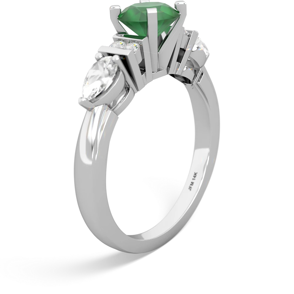 Emerald 6Mm Round Eternal Embrace Engagement 14K White Gold ring R2005