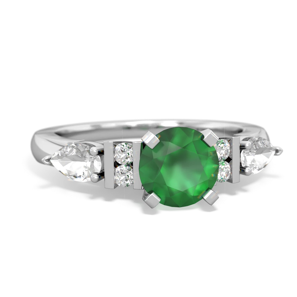 Emerald 6Mm Round Eternal Embrace Engagement 14K White Gold ring R2005