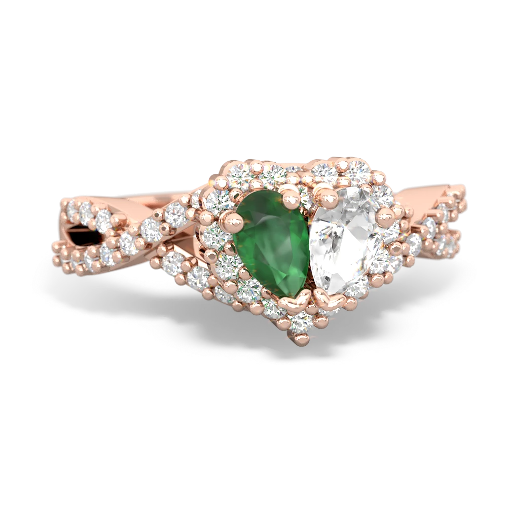 Emerald Diamond Twist 'One Heart' 14K Rose Gold ring R2640HRT