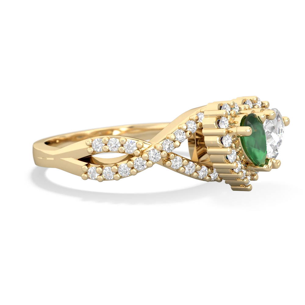 Emerald Diamond Twist 'One Heart' 14K Yellow Gold ring R2640HRT