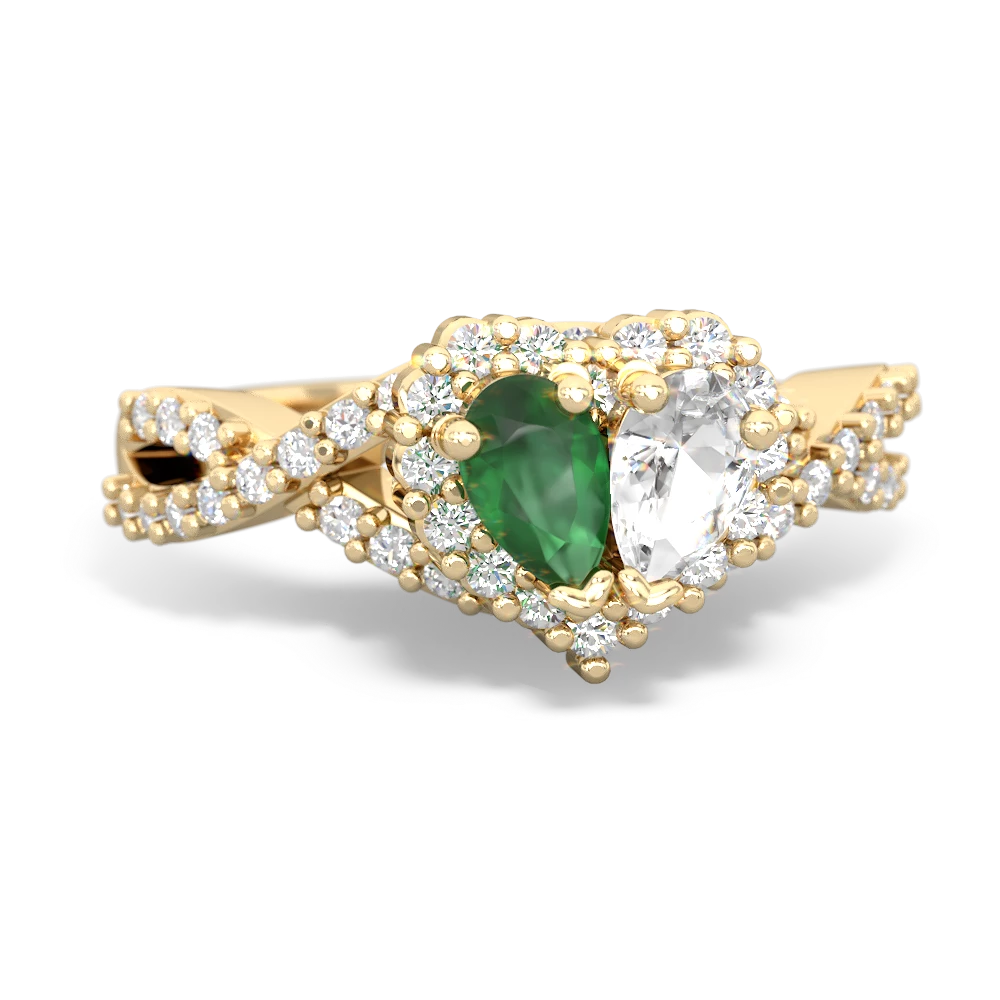 Emerald Diamond Twist 'One Heart' 14K Yellow Gold ring R2640HRT