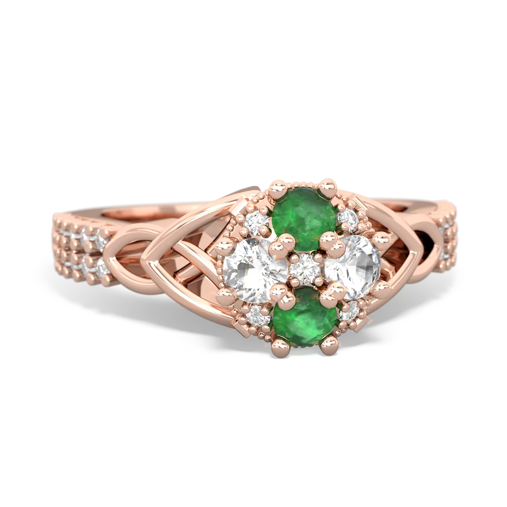 Emerald Celtic Knot Cluster Engagement 14K Rose Gold ring R26443RD