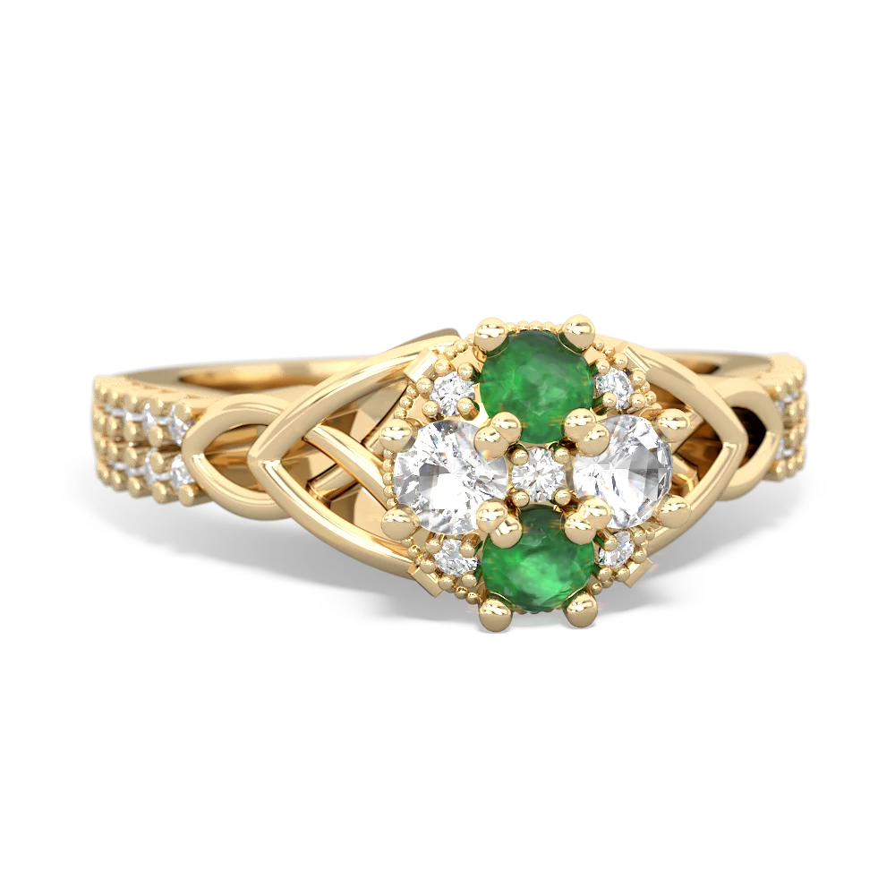 Emerald Celtic Knot Cluster Engagement 14K Yellow Gold ring R26443RD