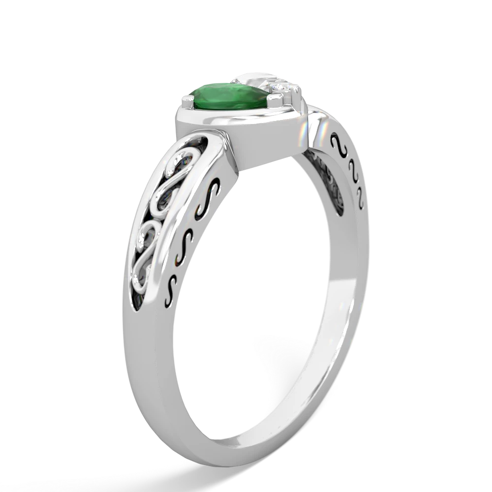 Emerald Filligree 'One Heart' 14K White Gold ring R5070