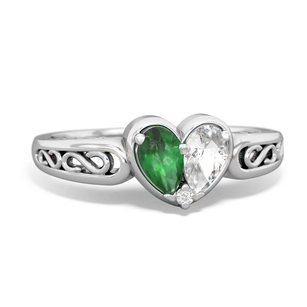 Emerald Filligree 'One Heart' 14K White Gold ring R5070