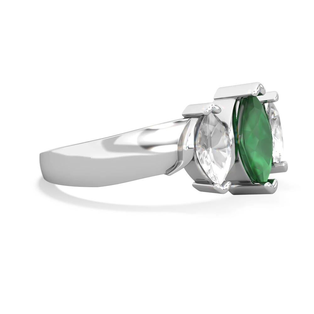 Emerald Three Peeks 14K White Gold ring R2433