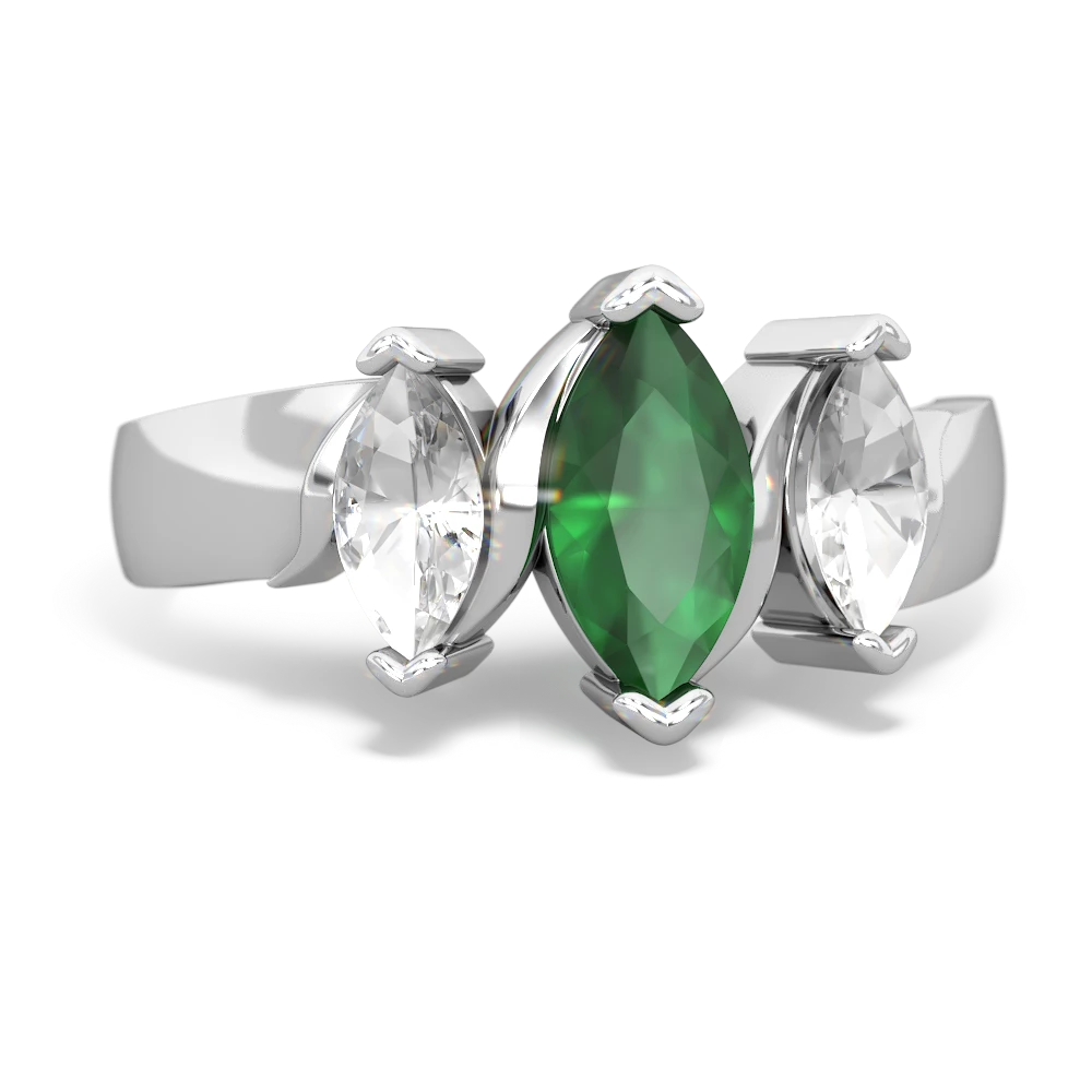 Emerald Three Peeks 14K White Gold ring R2433