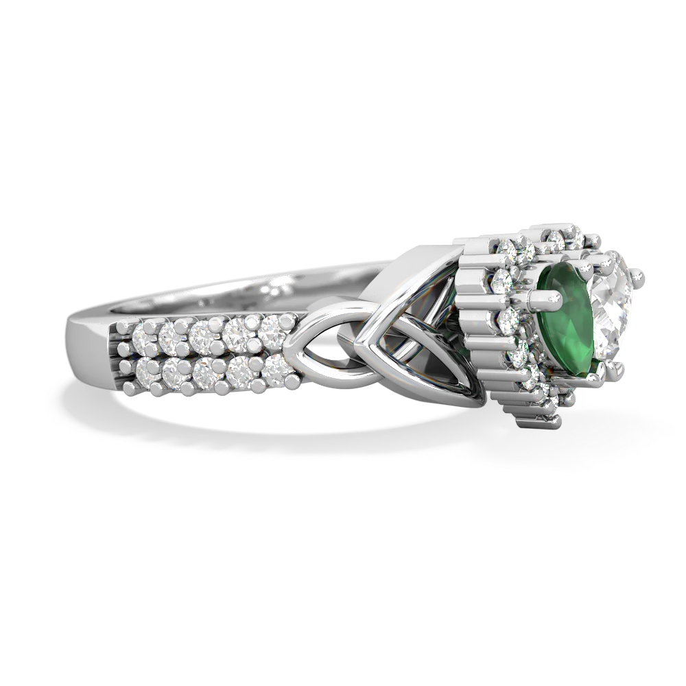 Emerald Celtic Knot Two Hearts As One 14K White Gold ring R2644HRT