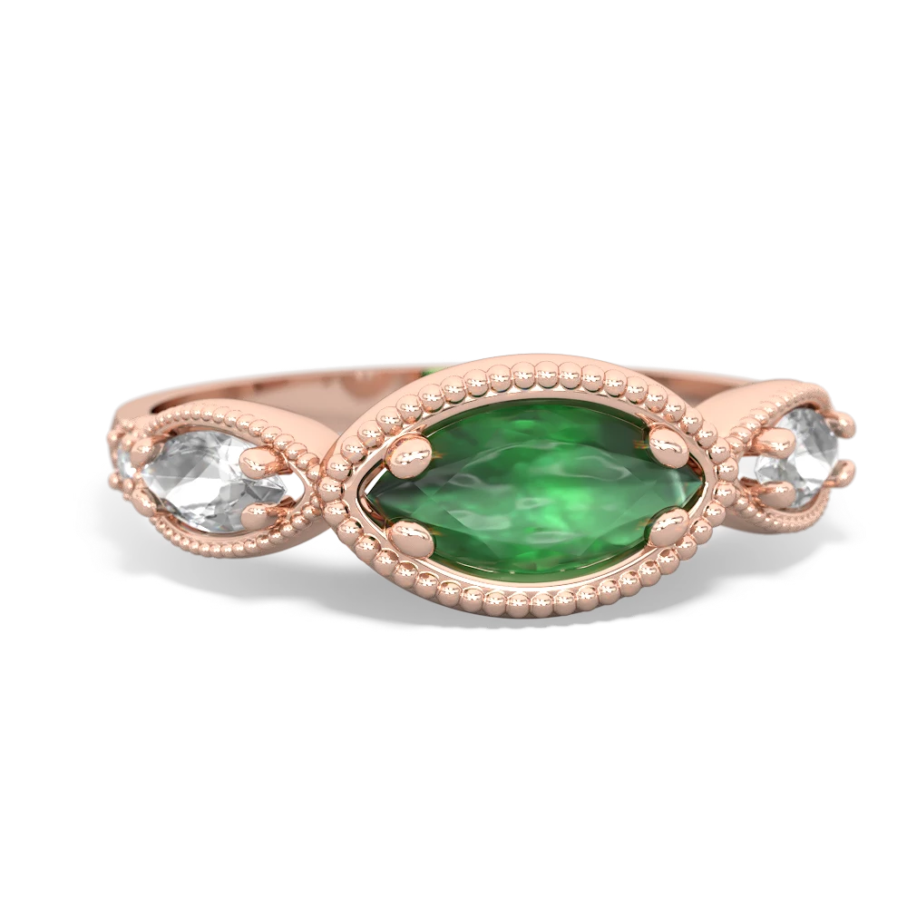 Emerald Milgrain Marquise 14K Rose Gold ring R5700