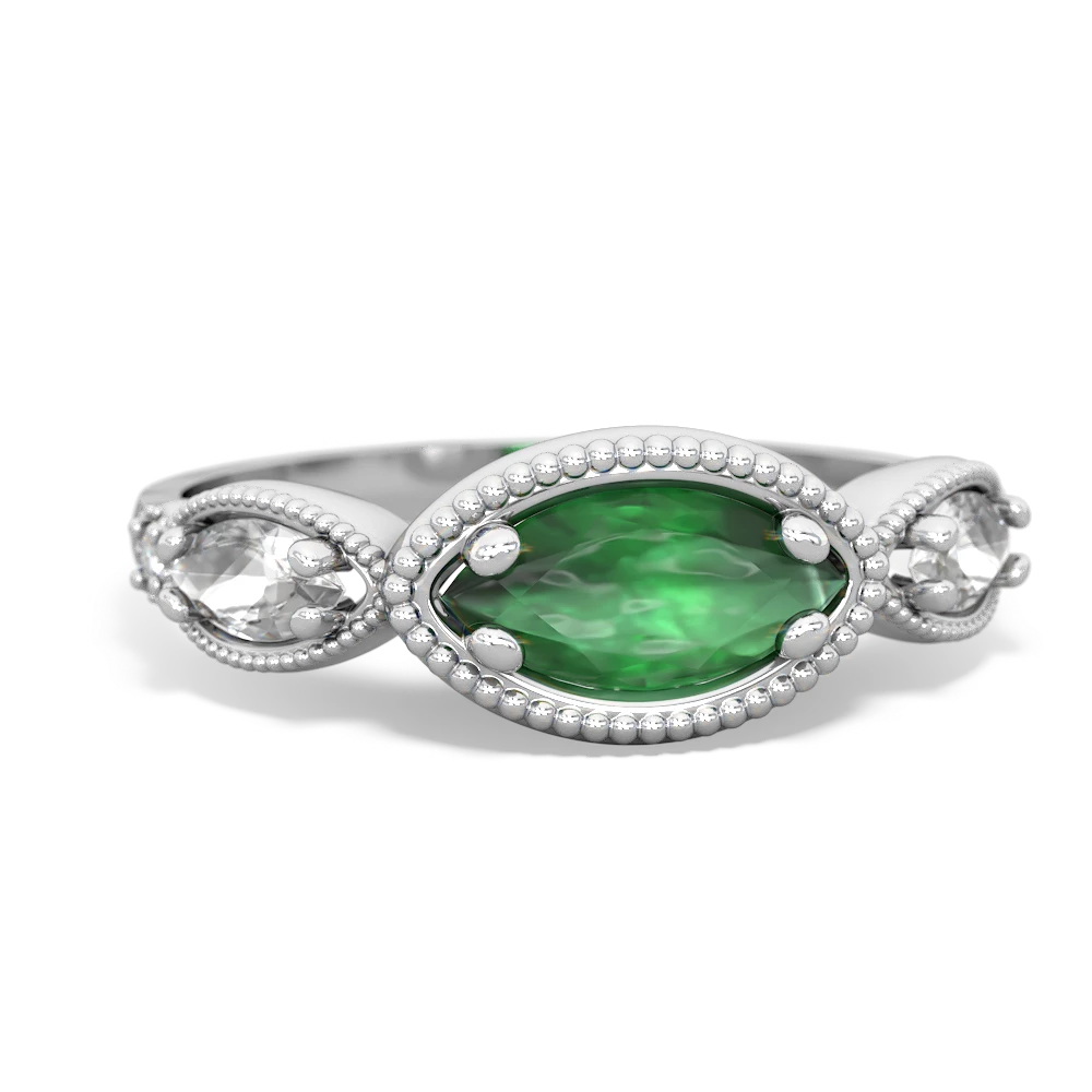 Emerald Milgrain Marquise 14K White Gold ring R5700